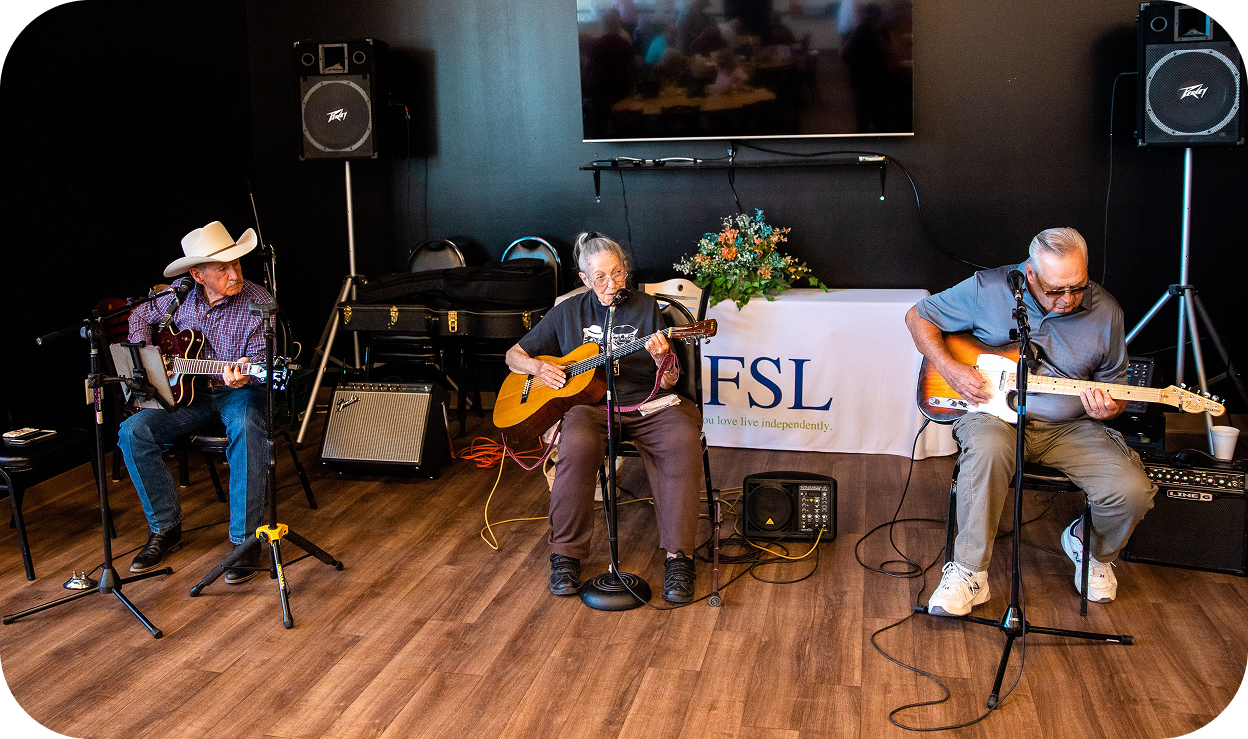 A senior band playing together for live entertainment at a senior center